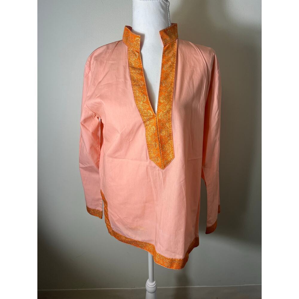 Sheridan French Pink Orange Cotton Tunic Long Sleeve Size S